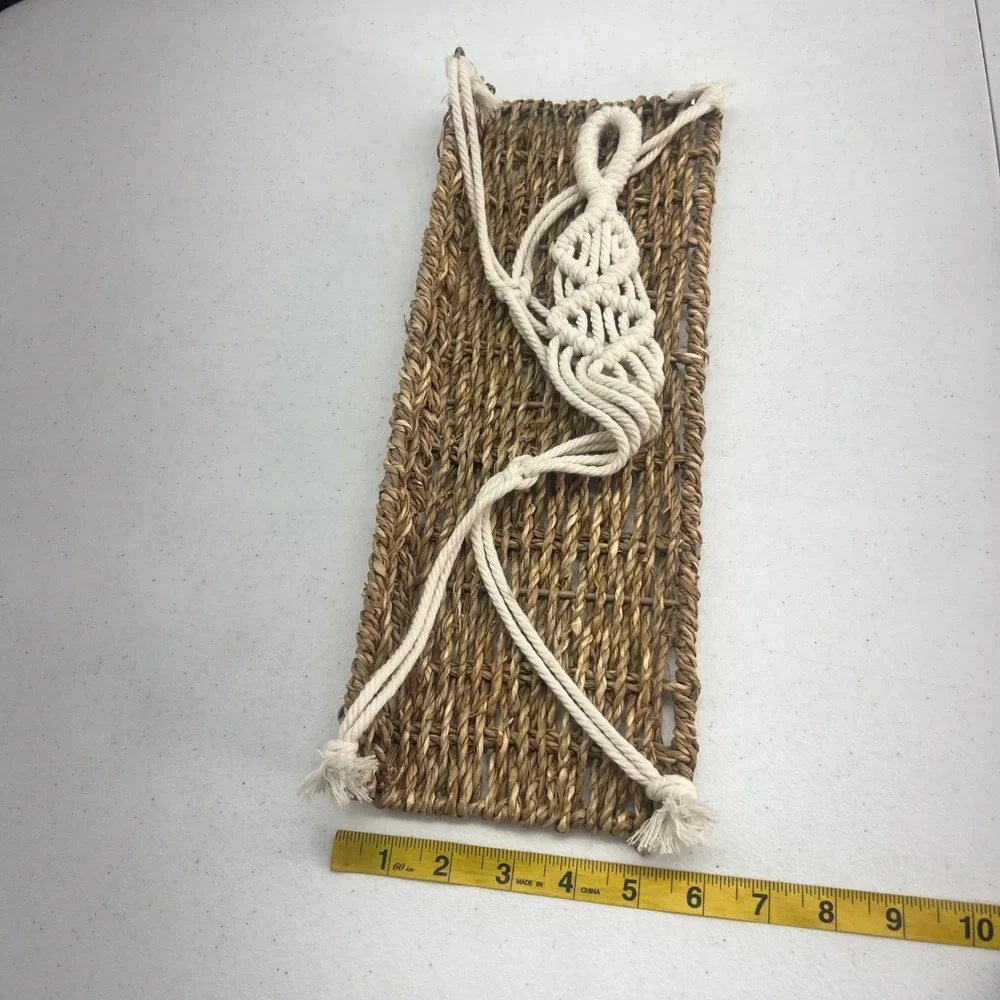 Boho Macrame Hanging Seagrass Shelf Woven Wall Decor Cream Tan 15x6